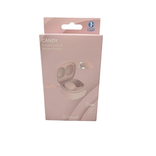 Ecouteurs sans fil Bluetooth muvit candy avec boîtier de charge 16h Rose